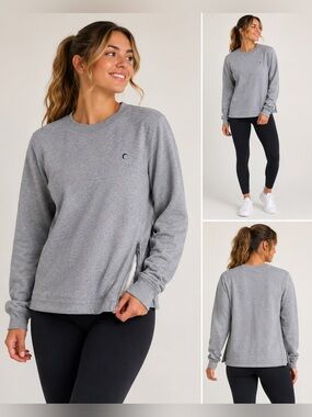 ZYIA Active Women’s Gray Fleece Crewneck Sweatshirt Size Small | Side Zip Hem |